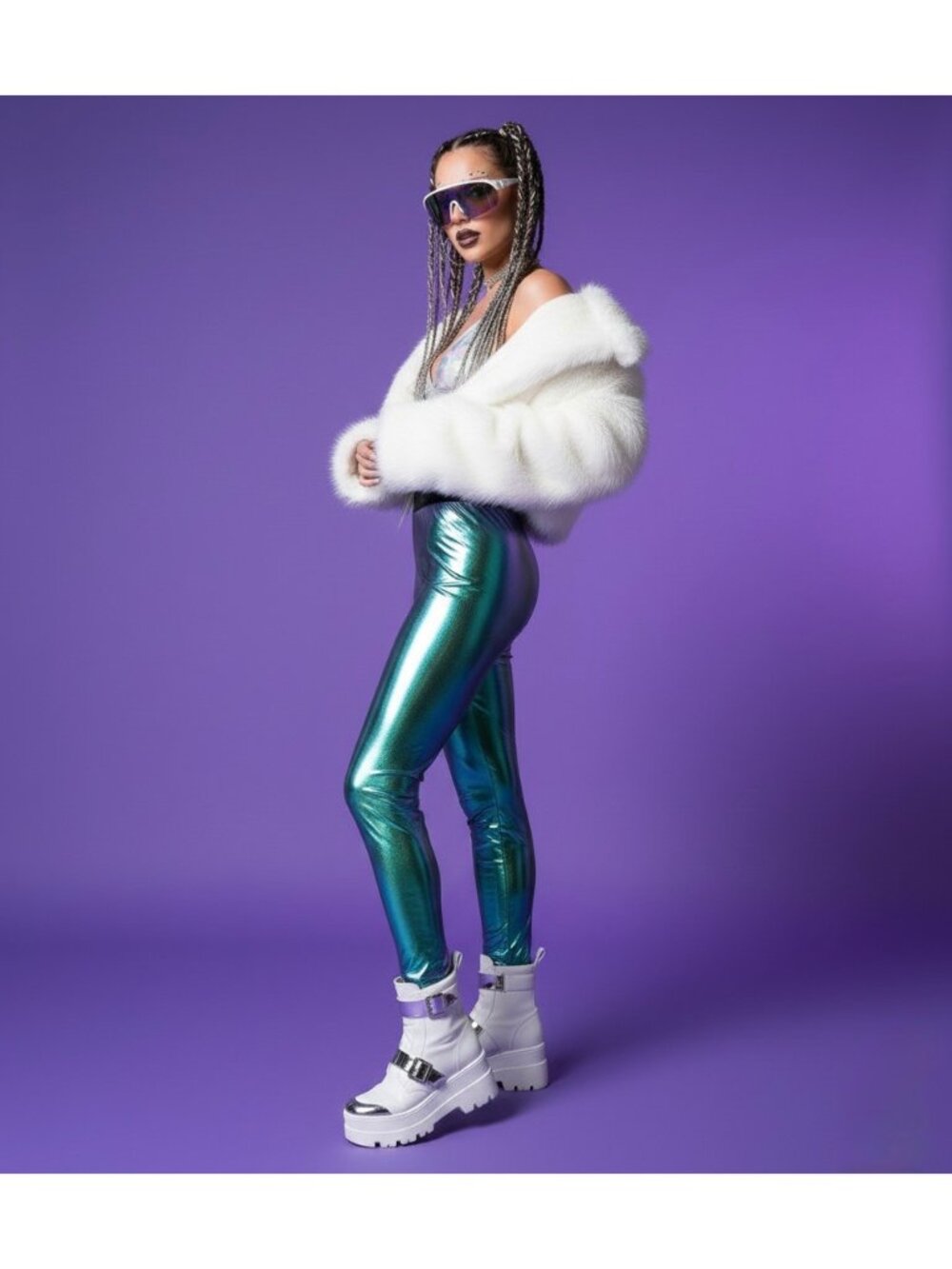 NWT Club Exx Metallic High Waist Iridescent Leggings | Après-Sk Rave Euphoria XS - Picture 5 of 12